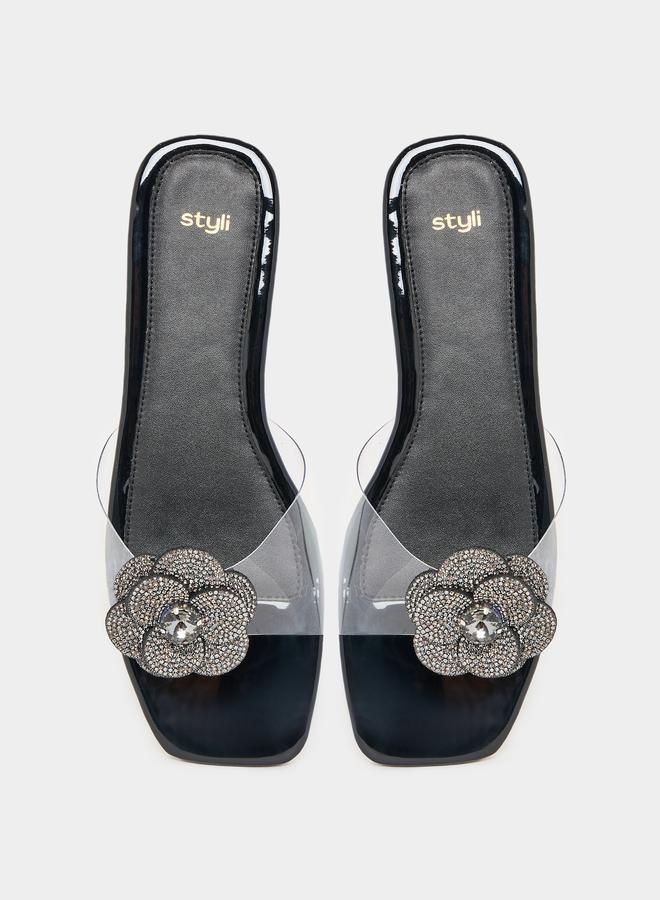 Styli Flower Rhinestone Decor Flat Sandals - Image 5