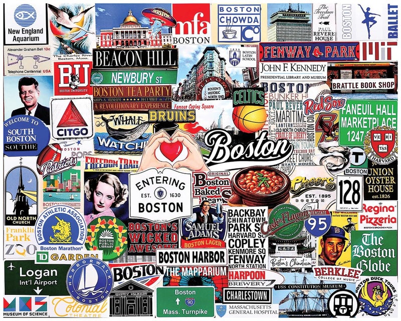 White Mountain 1000 Piece Jigsaw Puzzle Boston State Collage Puzzles with Large Pieces Gift for Adults and Family 24x30 I Love Boston - Image 3