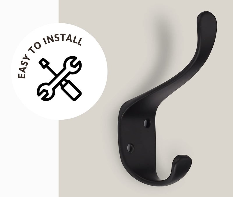 Ambipolar 10-Pack Elegant Coat Hooks Wall Mounted, Decorative Heavy Duty Double Matt Black Wall Hooks for Hanging, Coat Hooks, Purse Rack, Hat Hooks with Screws - Image 5