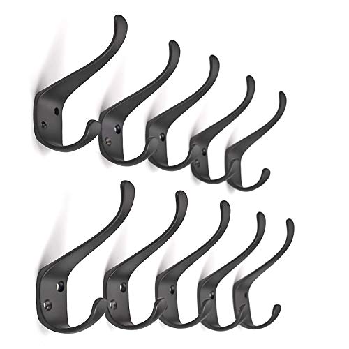Ambipolar 10-Pack Elegant Coat Hooks Wall Mounted, Decorative Heavy Duty Double Matt Black Wall Hooks for Hanging, Coat Hooks, Purse Rack, Hat Hooks with Screws - Image 2
