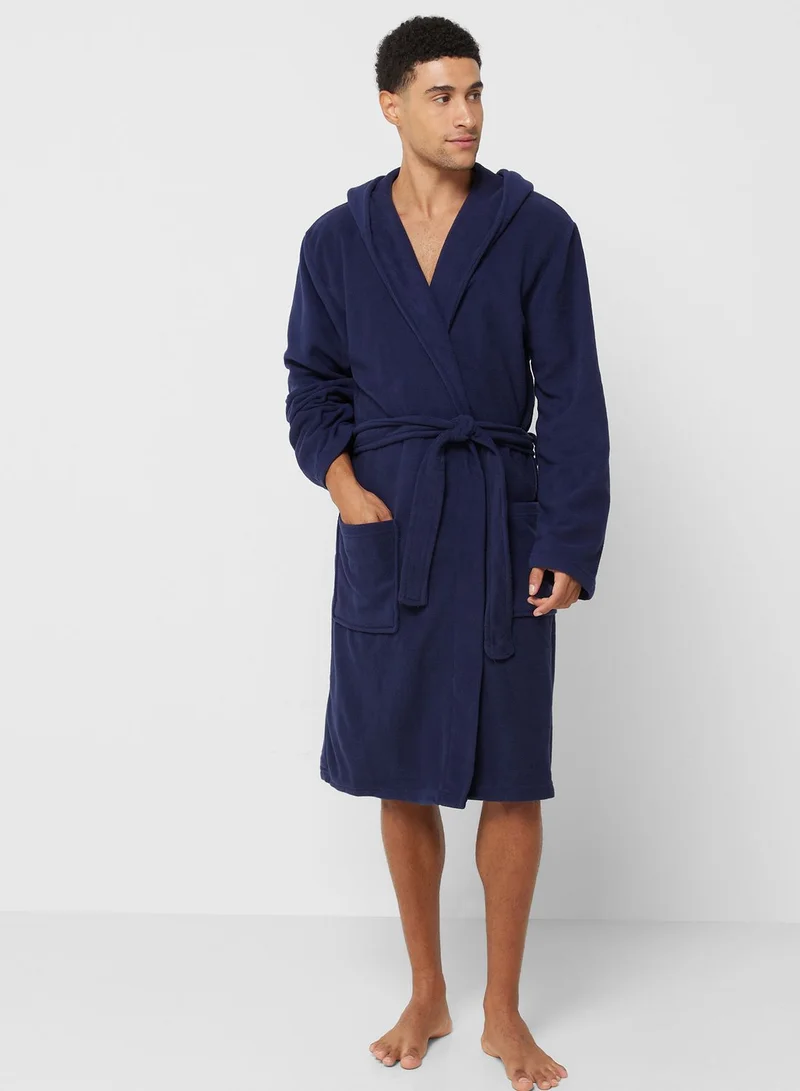 Seventy Five Men'S Foxbury Soft Cosy Anti Pill Polar Fleece Hooded Robe