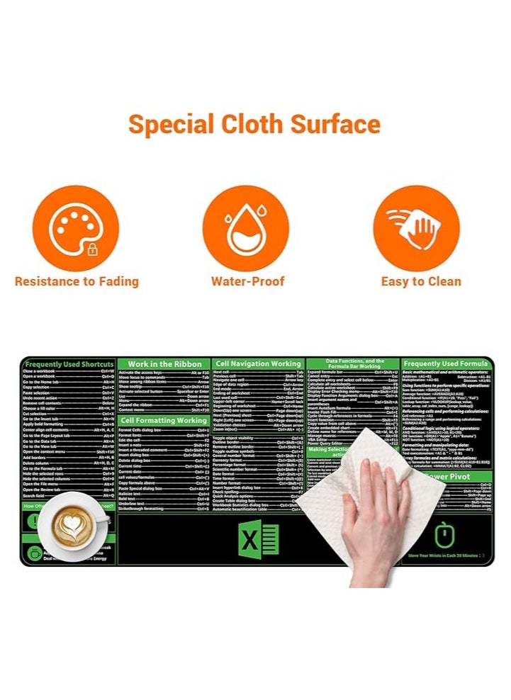 Excel Shortcuts Mousepad, Upgraded Pro Version, Extended Office Desk Mat, Stitched Edges, Non-Slip Base Keyboard Mats, XXL Giant Mouse Pads for Desk, 35.4”x15.7”, Employee Appreciation Gifts