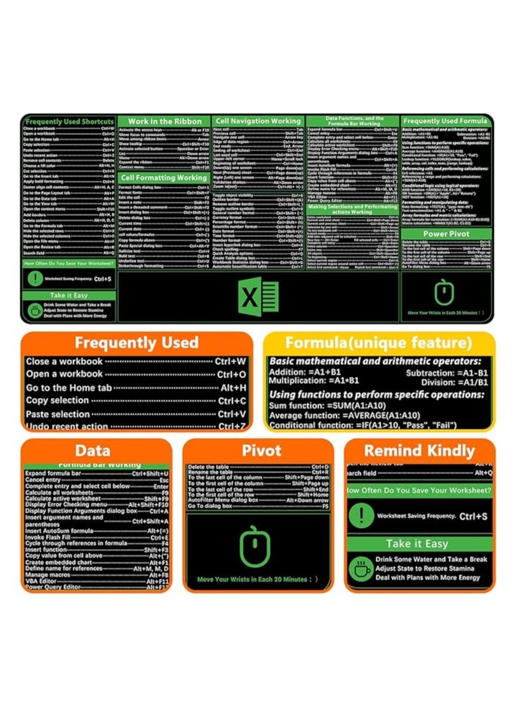 Excel Shortcuts Mousepad, Upgraded Pro Version, Extended Office Desk Mat, Stitched Edges, Non-Slip Base Keyboard Mats, XXL Giant Mouse Pads for Desk, 35.4”x15.7”, Employee Appreciation Gifts