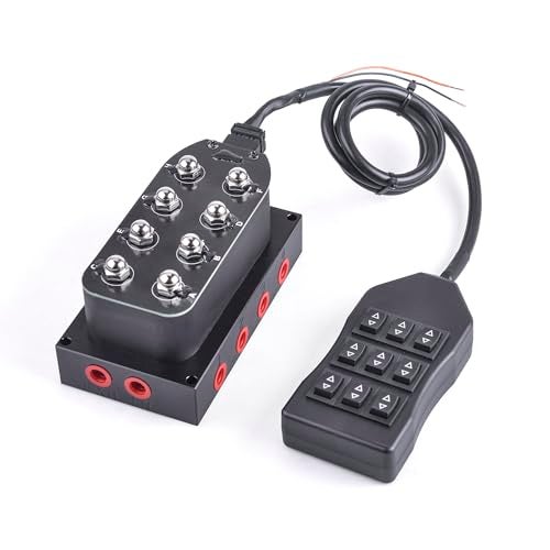 ZHSYMX 12V Air Ride Suspension Manifold Kit with 8 Air Ride Solenoid Valves, with 1M 9-switch Wired Remote Controller Can be used for Air Bag inflation and deflation - Image 1