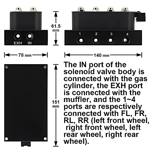 ZHSYMX 12V Air Ride Suspension Manifold Kit with 8 Air Ride Solenoid Valves, with 1M 9-switch Wired Remote Controller Can be used for Air Bag inflation and deflation - Image 3