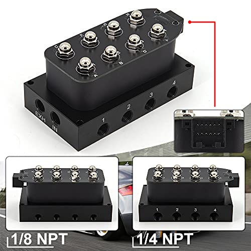ZHSYMX 12V Air Ride Suspension Manifold Kit with 8 Air Ride Solenoid Valves, with 1M 9-switch Wired Remote Controller Can be used for Air Bag inflation and deflation - Image 4