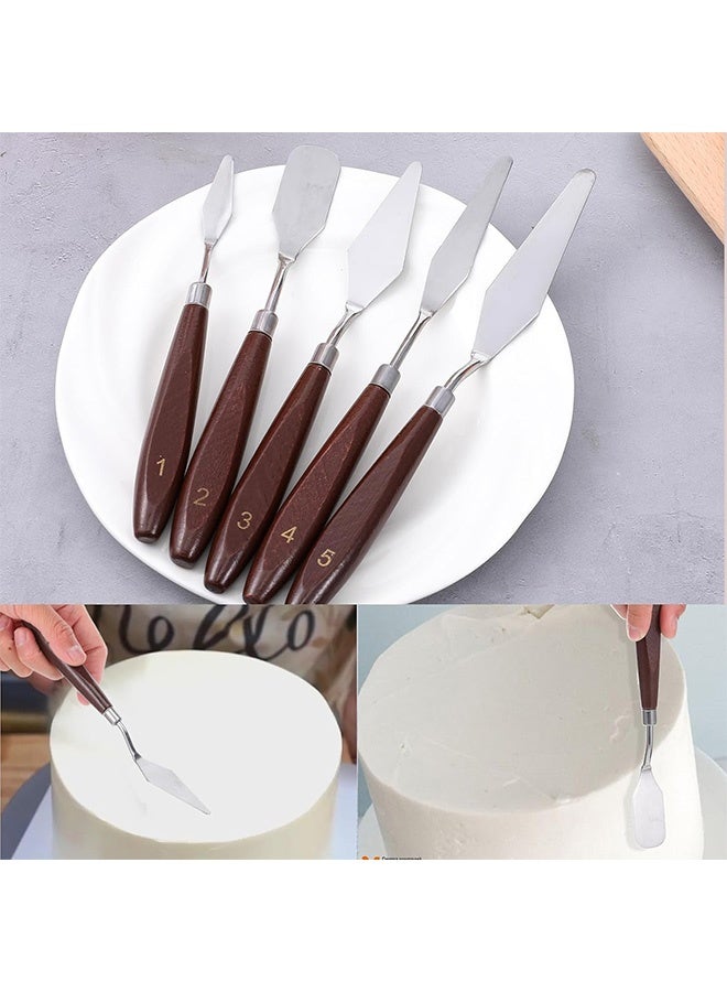 مقابض الكيك 5 قطع، مقابض تزين الكيك الصلبة الفولاذية، مقابض كريم الكيك، أدوات رسمية لطبخ الكيك والفوندانت والشوكولاتة وأدوات العجن - Image 3