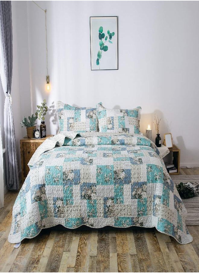 KASENTEX - KASENTEX Twin Quilt Set Lightweight Bedspread Coverlet(Blue Floral Patchwork, 86x68) - Image 1