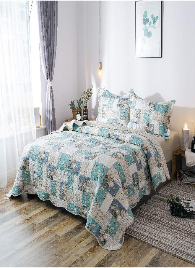 KASENTEX - KASENTEX Twin Quilt Set Lightweight Bedspread Coverlet(Blue Floral Patchwork, 86x68) - Image 1