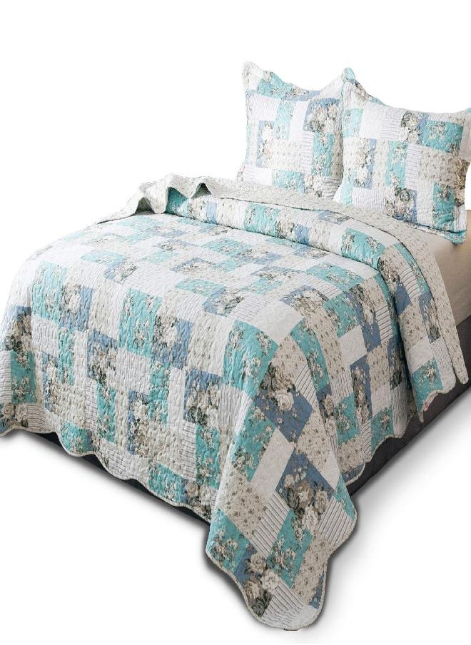 KASENTEX - KASENTEX Twin Quilt Set Lightweight Bedspread Coverlet(Blue Floral Patchwork, 86x68) - Image 1