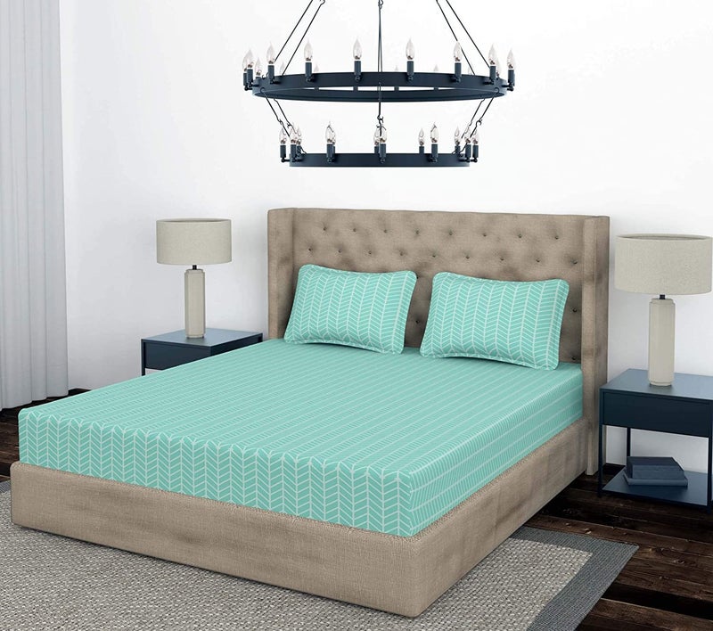 Outlay Home Soft Microfibre 350 TC Double Plain Bedsheet with 2 Pillow Cover,(228 x 242 CM) - Self Green - Image 1