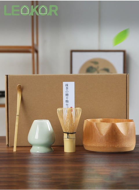 Matcha Set 4Pcs Japanese Matcha Whisk Set with Matcha Whisk, Traditional Scoop, Whisk Holder, Matcha Bowl