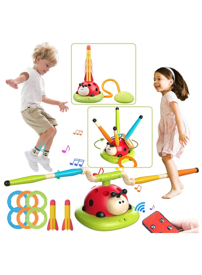 3 In 1 Musical Jump, Ring Toss Game, Stomp & Launch Rocket Launcher for Kids Toys for Girls Boys 3-5, Sports & Outdoors Indoors Toys for Ages 5-7 with Remote Control Outdoor Toys for Toddlers 3-5 4-8 - Image 1