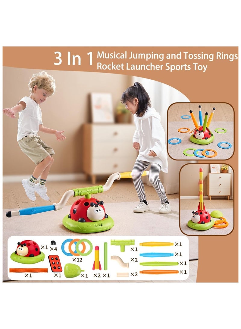 3 In 1 Musical Jump, Ring Toss Game, Stomp & Launch Rocket Launcher for Kids Toys for Girls Boys 3-5, Sports & Outdoors Indoors Toys for Ages 5-7 with Remote Control Outdoor Toys for Toddlers 3-5 4-8 - Image 3