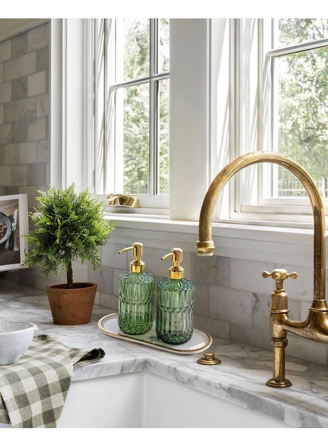 HOMESTAR 18Oz Green Glass Soap Dispenser with Gold Rust Proof Pump, Refillable Kitchen soap Dispenser for Dish Soap, Soap Dispenser Bathroom for Hand soap, Lotion, Body Wash. - Image 2