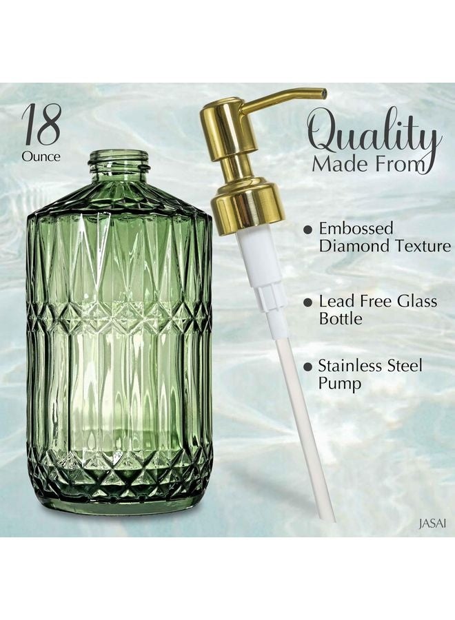 HOMESTAR 18Oz Green Glass Soap Dispenser with Gold Rust Proof Pump, Refillable Kitchen soap Dispenser for Dish Soap, Soap Dispenser Bathroom for Hand soap, Lotion, Body Wash. - Image 3