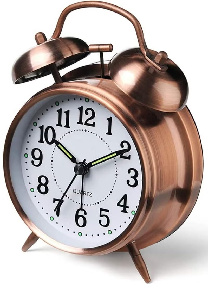 ساعة منبه عالية الصوت مع جرس مزدوج، مقاس 10 سم، ساعة منبه كلاسيكية بجرس مزدوج بتصميم مبتكر وملمس معدني إبداعي، تناظري، نحاس، معدن راتنج برونزي - Image 2