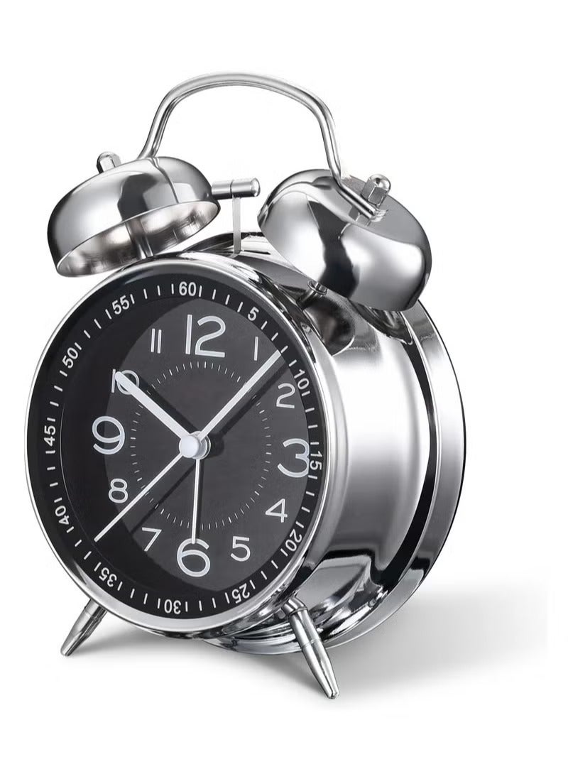 ساعة منبه عالية الصوت مع جرس مزدوج، مقاس 10 سم، ساعة منبه كلاسيكية بجرس مزدوج بتصميم مبتكر وملمس معدني إبداعي، تناظري، نحاس، معدن راتنج برونزي - Image 3