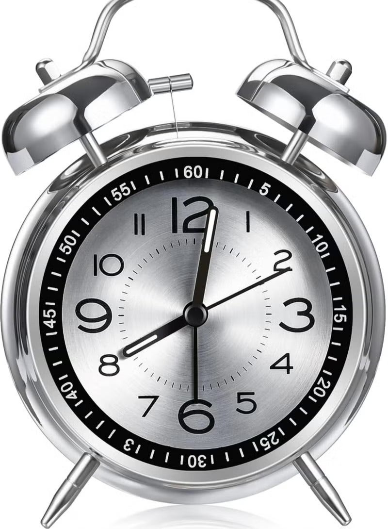 ساعة منبه عالية الصوت مع جرس مزدوج، مقاس 10 سم، ساعة منبه كلاسيكية بجرس مزدوج بتصميم مبتكر وملمس معدني إبداعي، تناظري، نحاس، معدن راتنج برونزي - Image 4