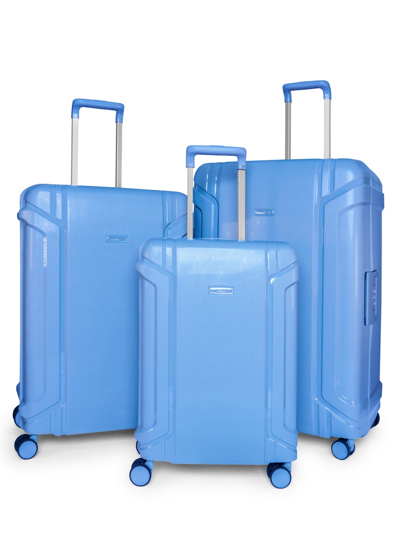 Track حقائب سفر هارد شل بتصميم خفيف باللون الأزرق الفاتح – حقيبة سفر متينة بدون سحاب من البولي بروبيلين، قفل جانبي آمن، حقيبة سفر خفيفة قابلة للتوسيع، حقائب يد وحقائب مسجلة مع مساحة داخلية واسعة - Image 1