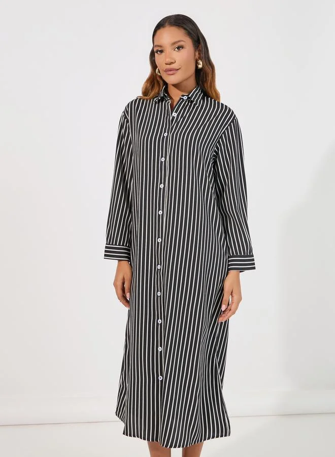 Styli Striped Button-Down Dress
