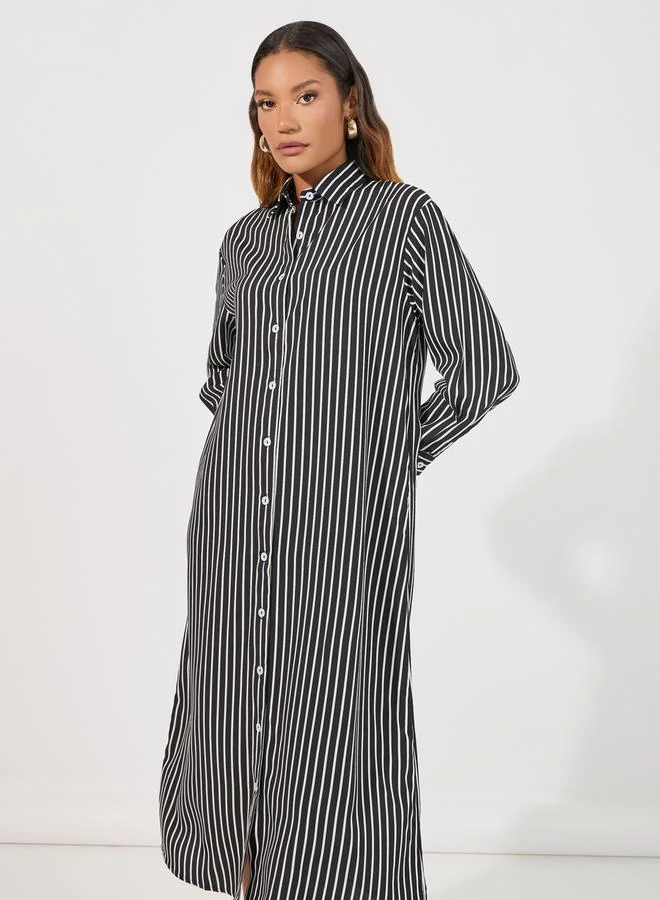 Styli Striped Button-Down Dress