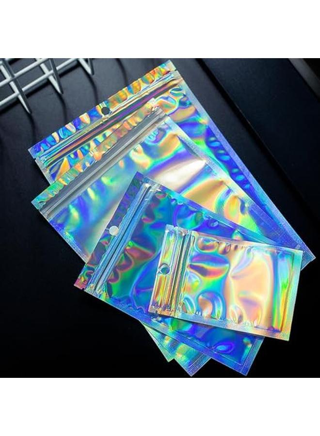 ECVV 100Pcs Resealable Storage Bags Holographic Packaging Bags For Jewelry Snack Food Storage Smell Proof Bags Clear Ziplock Bag With Front Window - Image 2