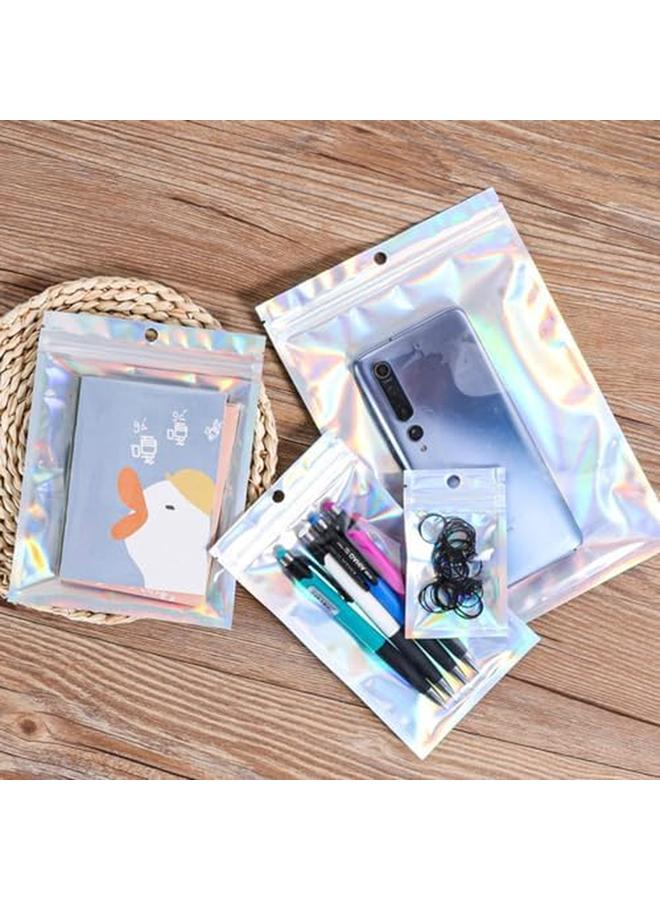 ECVV 100Pcs Resealable Storage Bags Holographic Packaging Bags For Jewelry Snack Food Storage Smell Proof Bags Clear Ziplock Bag With Front Window - Image 3