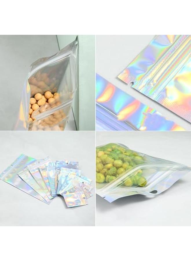 ECVV 100Pcs Resealable Storage Bags Holographic Packaging Bags For Jewelry Snack Food Storage Smell Proof Bags Clear Ziplock Bag With Front Window - Image 4