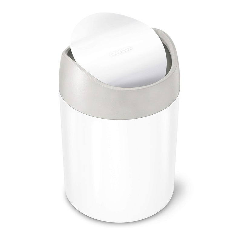 simplehuman Mini Countertop Trash Can 15 Liter  04 Gallon White Steel
