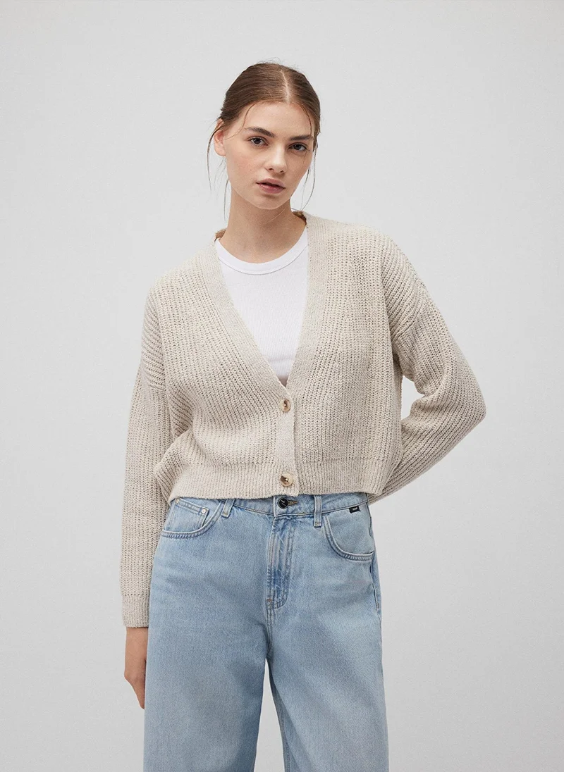MAVI BUTTON FRONT SHORT CARDIGAN Pumice Stone