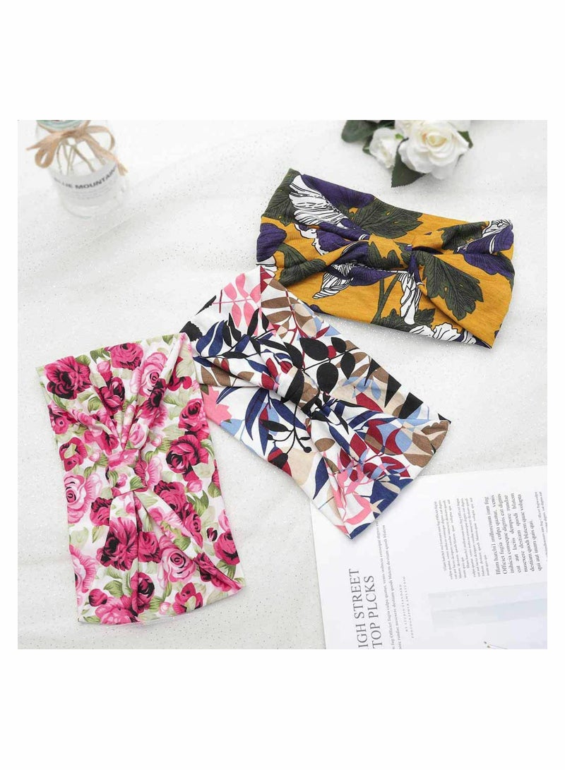 Excefore Headband Boho Hijab Wide Knot Hijab Floral Print Elastic Headband  - Image 4
