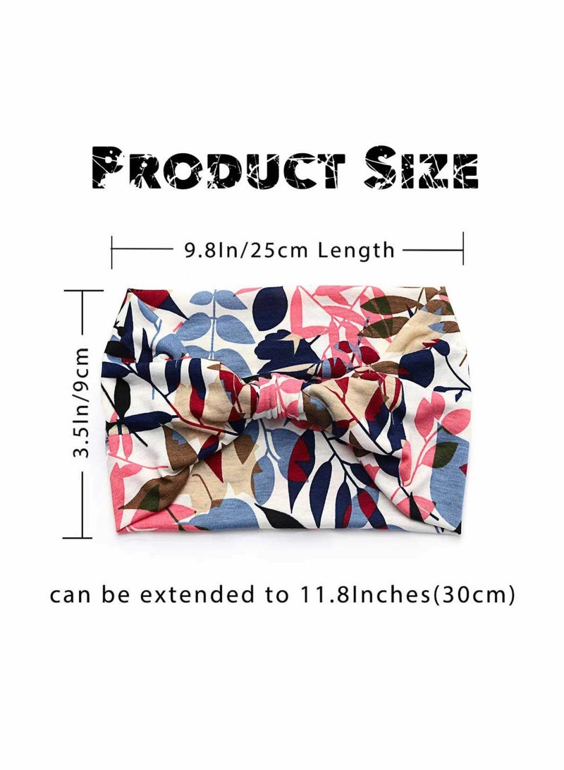 Excefore Headband Boho Hijab Wide Knot Hijab Floral Print Elastic Headband  - Image 3