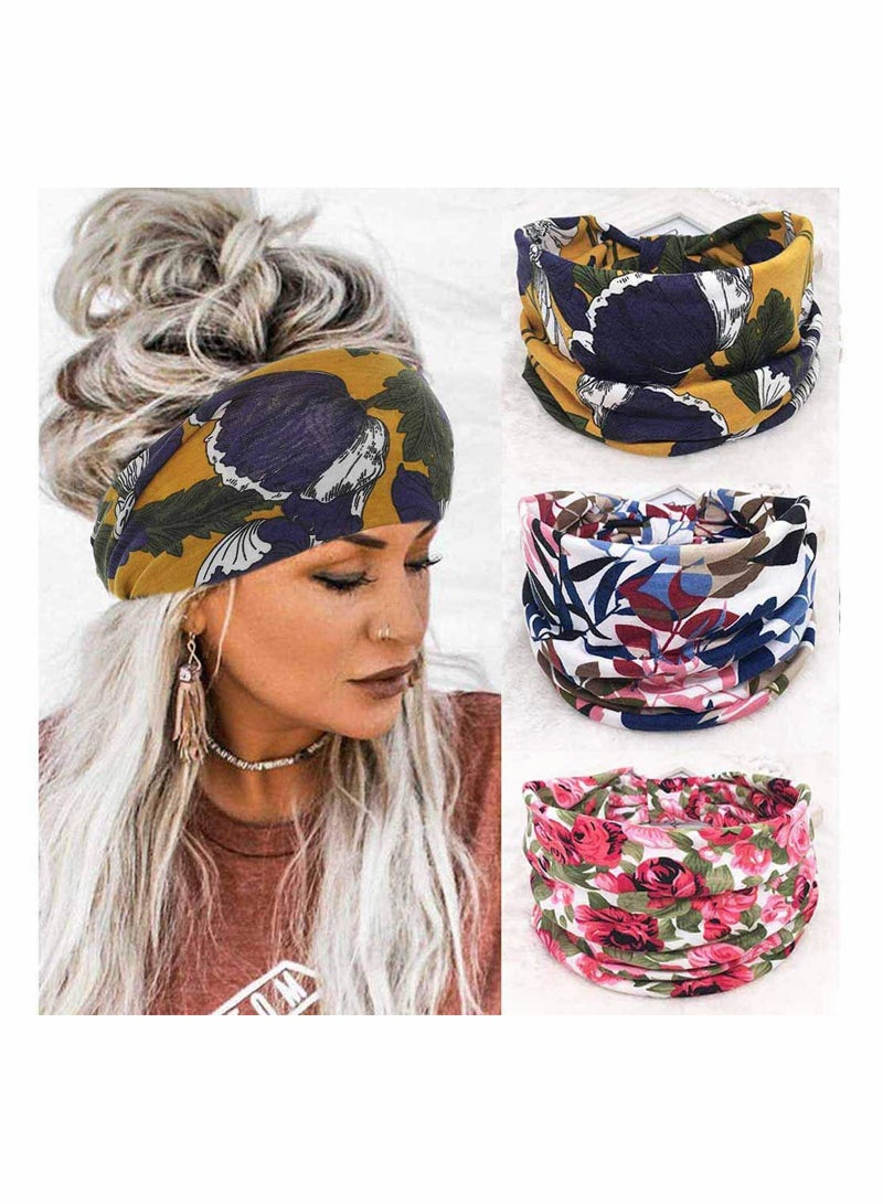 Excefore Headband Boho Hijab Wide Knot Hijab Floral Print Elastic Headband  - Image 1