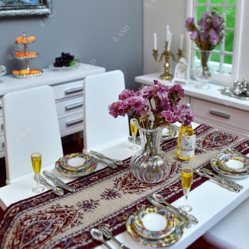 iland إكسسوارات منزل الدمى المصغرة iLAND لأثاث منزل الدمى عتيق، مزهريات زجاجية مع مجموعة من الزهور المجففة (أنيقة 4 قطع) - Image 3