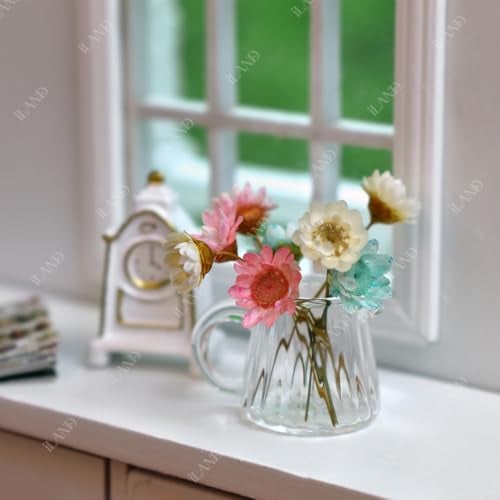 iland إكسسوارات منزل الدمى المصغرة iLAND لأثاث منزل الدمى عتيق، مزهريات زجاجية مع مجموعة من الزهور المجففة (أنيقة 4 قطع) - Image 4