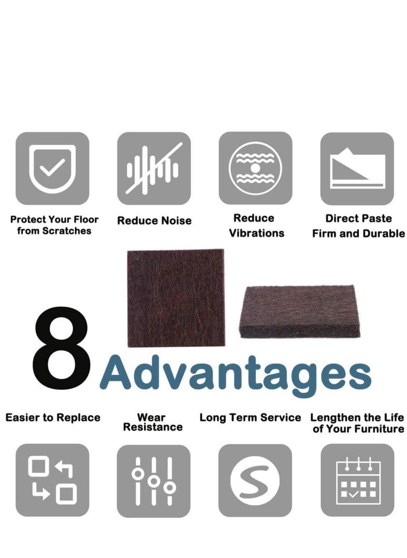 KASTWAVE 36Pcs Square Felt Furniture Pads, 2 inch x 2 inch Self Adhesive Cuttable Anti Scratch Floor Protectors for Furniture Legs Hardwood Floor, Brown, 50mm  - Image 2