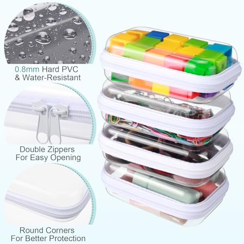 Sanwuta 6 Pcs Clear Hard Zipper Case Hard Plastic Zipper Pouches Makeup Bag Pencil Pouches Transparent Cases for Snacks Plastic Storage Organizer Box for Travel(White,5 x 3 x 2 Inch) - Image 3