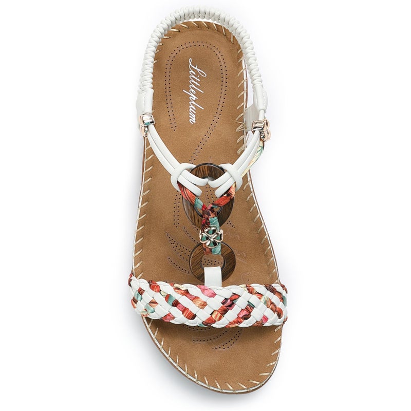 Littleplum Women Sandals Arch Support Handmade Bohemian Braided Flat Sandals Comfort Walking Beach Ankle Elastic Summer Shoes Multi Cream White Size 8 - Image 1