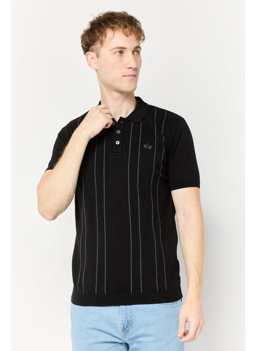 La Martina Men Regular Fit Embroidered Logo Short Sleeves Polo Shirt, Black  - Image 1