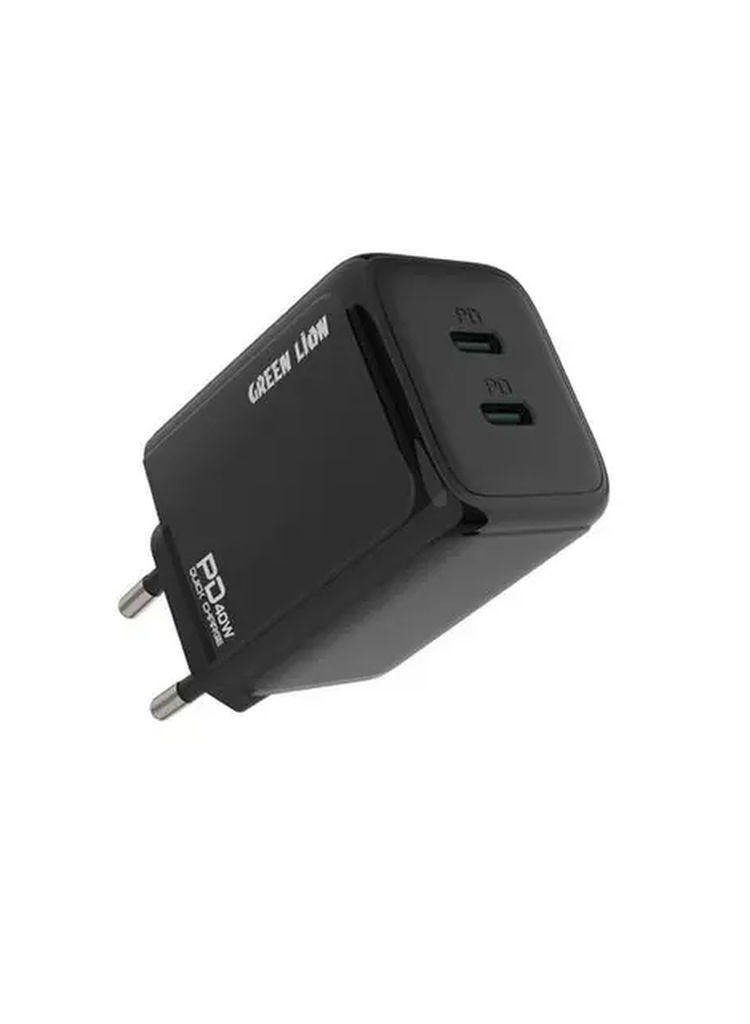 GREEN LION 40W Dual PD Wall Charger / EU Plug / Fast Charging / Charging Protection / 2 USB Output / Power Up Safely - Black - Image 1