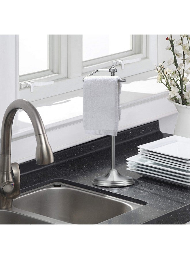 SunnyPoint Heavy Weight Classic Decorative Metal Fingertip Towel Holder Stand for Bathroom, Kitchen, Vanity and Countertops; Hanging Bar is 14.2" Height (Satin Nickel, 15.6" x 5.6" x 5.6") - Image 3