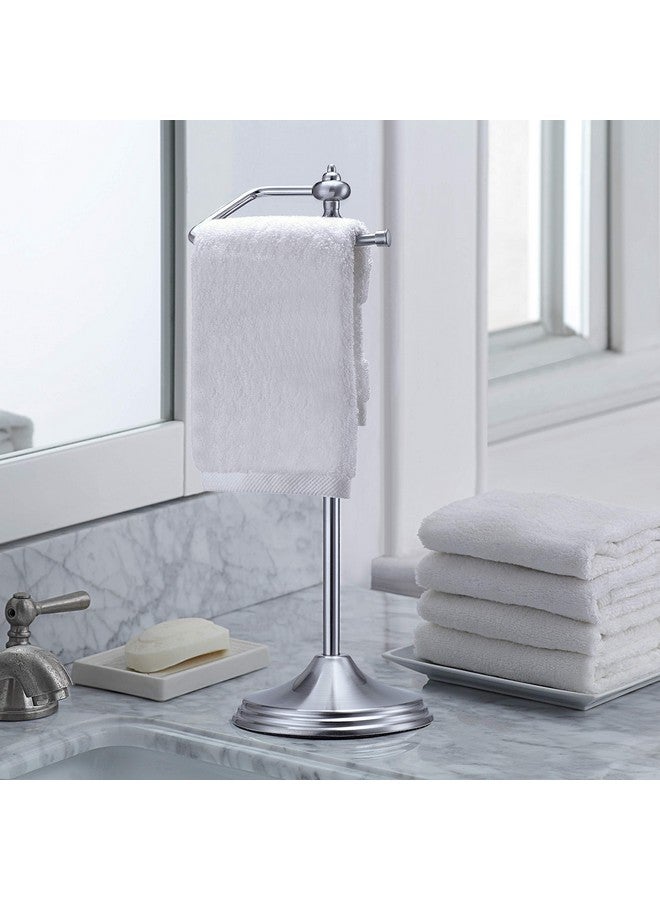 SunnyPoint Heavy Weight Classic Decorative Metal Fingertip Towel Holder Stand for Bathroom, Kitchen, Vanity and Countertops; Hanging Bar is 14.2" Height (Satin Nickel, 15.6" x 5.6" x 5.6") - Image 2
