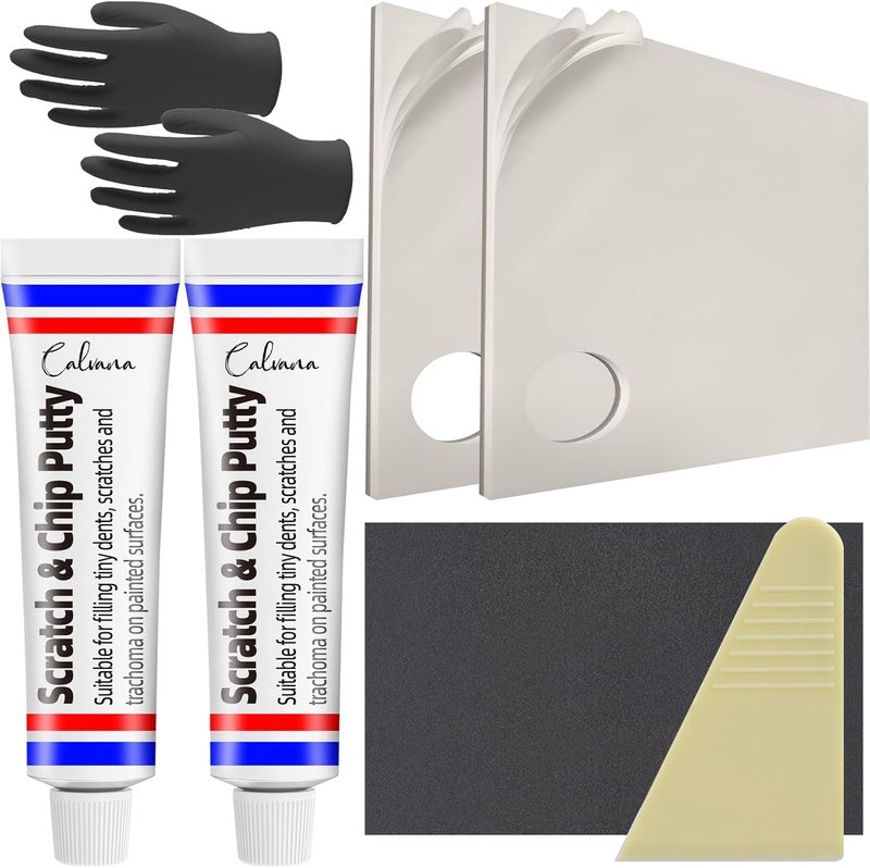 Calvana Clean Mixing Disposable Paper Kit for Body Fillers, Fiberglass, Resins, Putties, Touch-Up Paint, Includes 2 Scratch Repair Putties, Plastic Scraper, Gloves, 8.27 x 9.84 in, 80 Sheets Total - Image 1