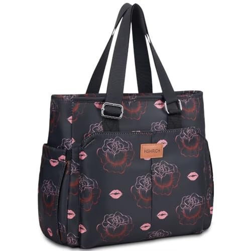 HSHRICH Large Women Lunch Bags for WorkInsulated Adult Lunch Box for WomenLeakproof Cooler Lunch Tote Bag with Storage Pocket Reusable Lunch Cooler Purse for Work Picnic Hiking 14LBlack Rose - Image 1