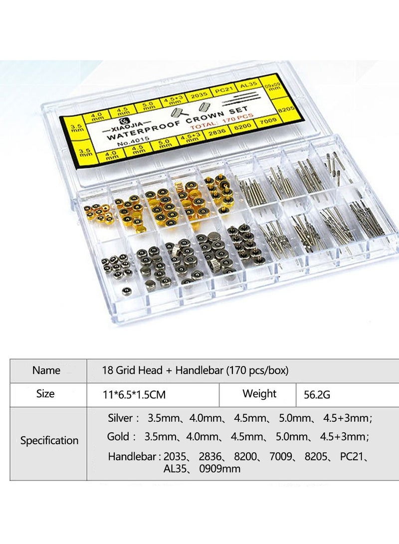 KASTWAVE Watch Crown, Stainless Steel Watch Crown Spring Bar Set Watch Repairing Tool Accessory Watch Repair Kit Watch Stem Extender Crowns Accessory Repairing Replacement Tool Kit with Box - Image 3