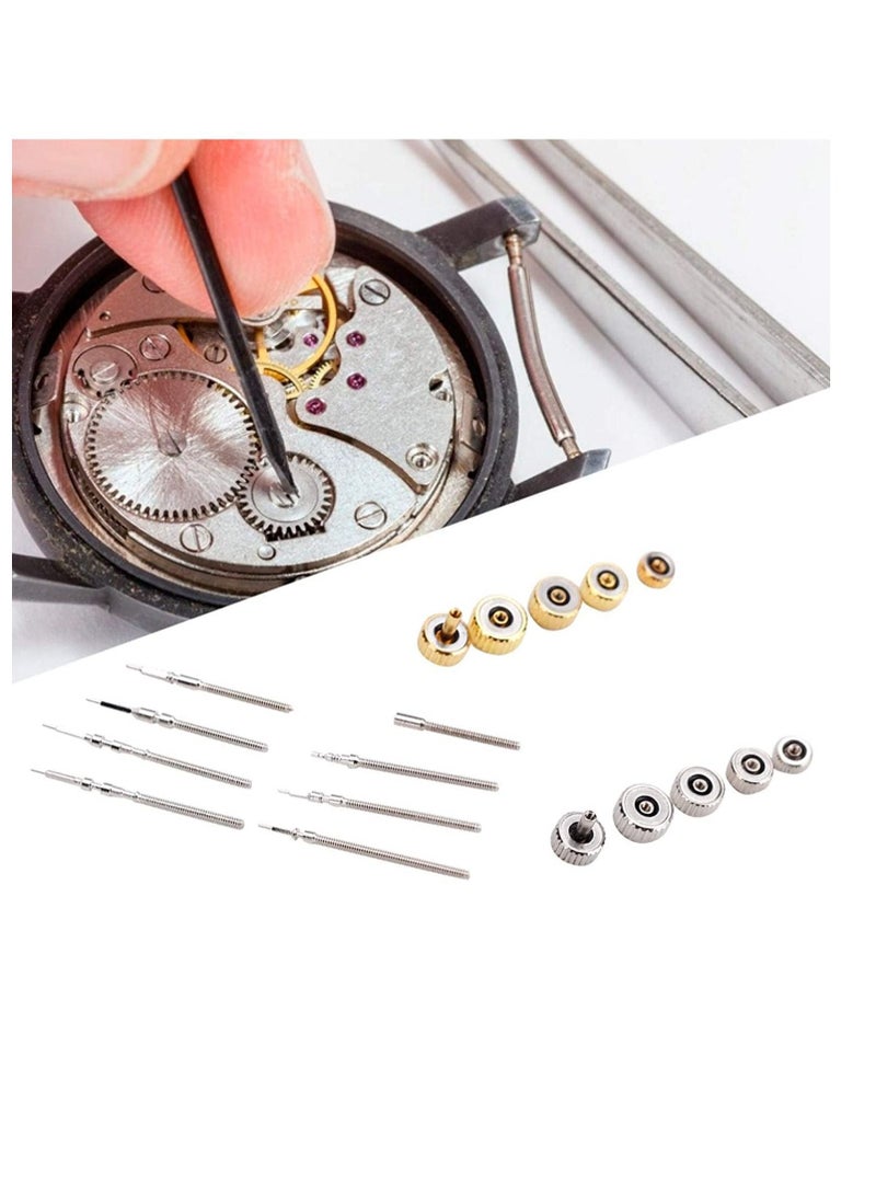 KASTWAVE Watch Crown, Stainless Steel Watch Crown Spring Bar Set Watch Repairing Tool Accessory Watch Repair Kit Watch Stem Extender Crowns Accessory Repairing Replacement Tool Kit with Box - Image 2
