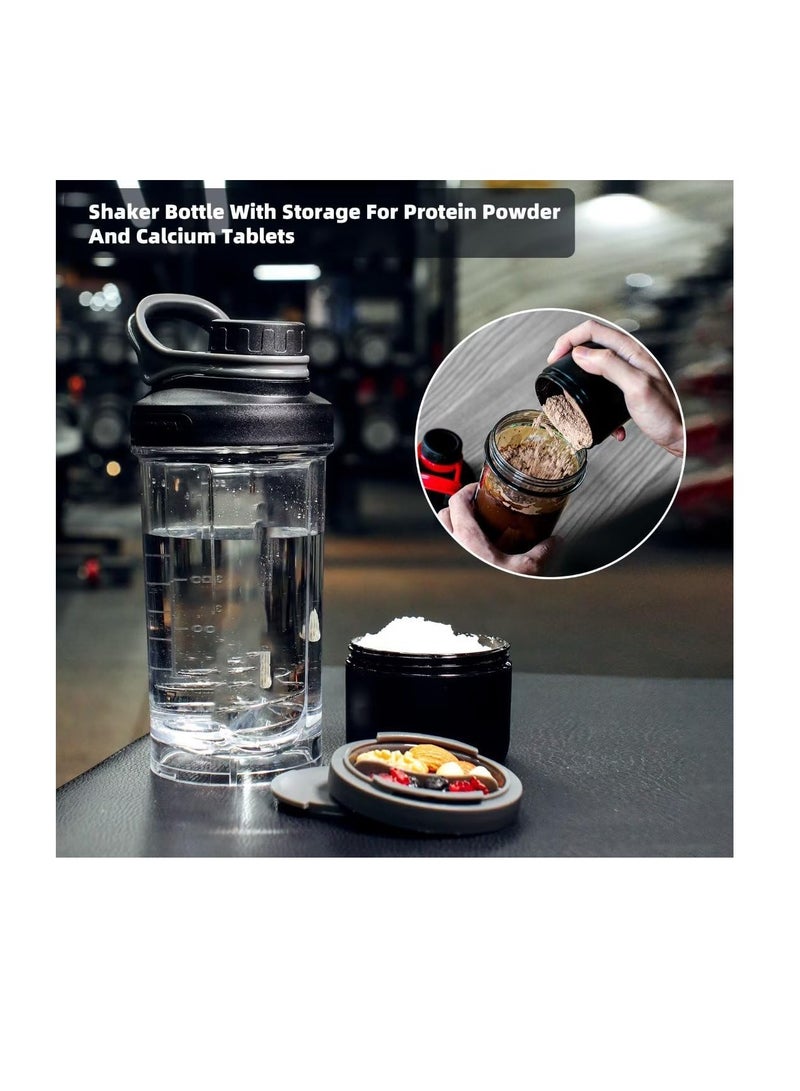 Excefore Protein Shaker Bottle with Powder Storage Container, 21oz Shaker Cups for Protein Shakes with Wire Whisk Balls and Carry Loop,  Leakproof Pre Workout Bottle, Mixer Cup with Tritan BPA Free, Black - Image 4