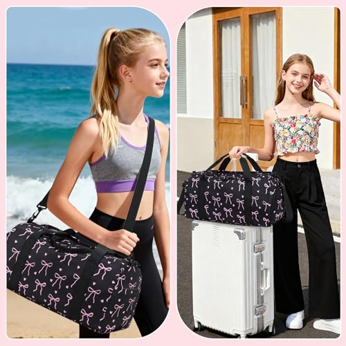 LOIDOU Kids Duffle Bag for Girls, Lightweight Kids Overnight & Weekender Travel Bag with Shoe Compartment and Wet Pocket, Cute Duffel Bags for Toddler Dance, Girls Sleepovers, Gym & Weekend Trips - Image 2
