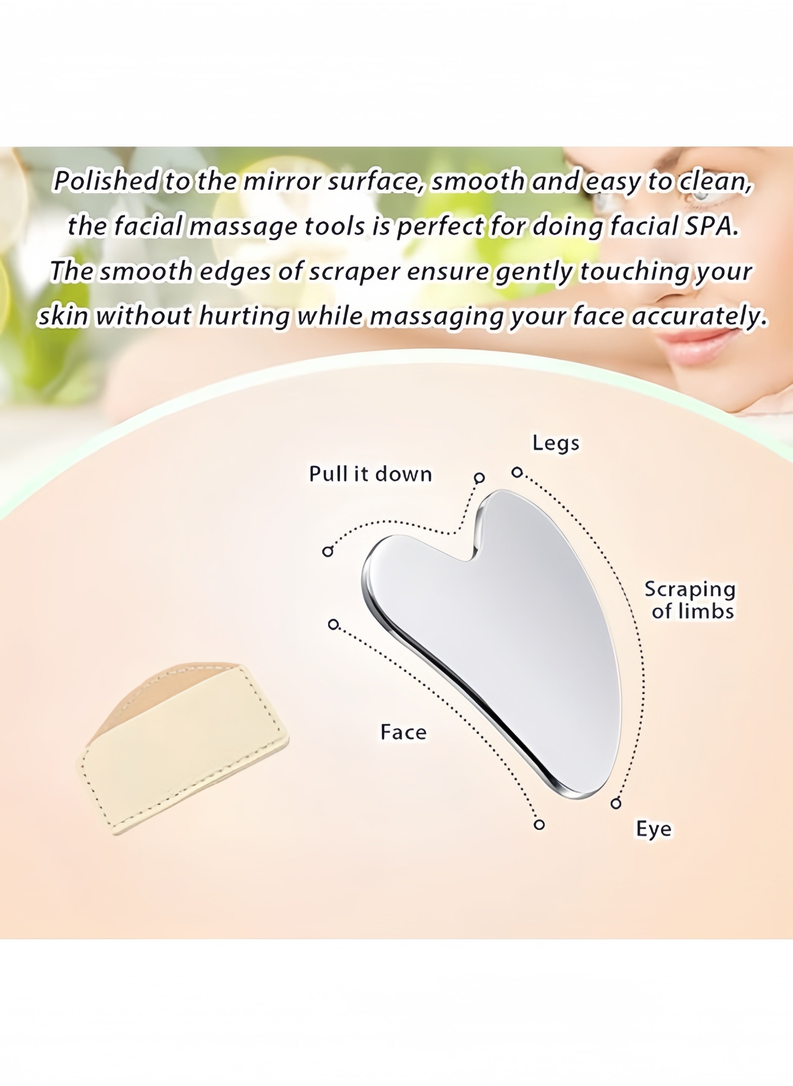 Stainless Steel Gua Sha Facial Tool, Metal Gua Sha for Skin Tightening, Face, Body, Eyes, Neck Massager with Travel Pouch (Silver) - https://f.nooncdn.com/p/pzsku/Z79E98D8CE8F1A0A0FAF1Z/45/_/1723456207/e1f0769e-d170-486c-a20e-87711a8366f1.jpg?format=jpg&width=original